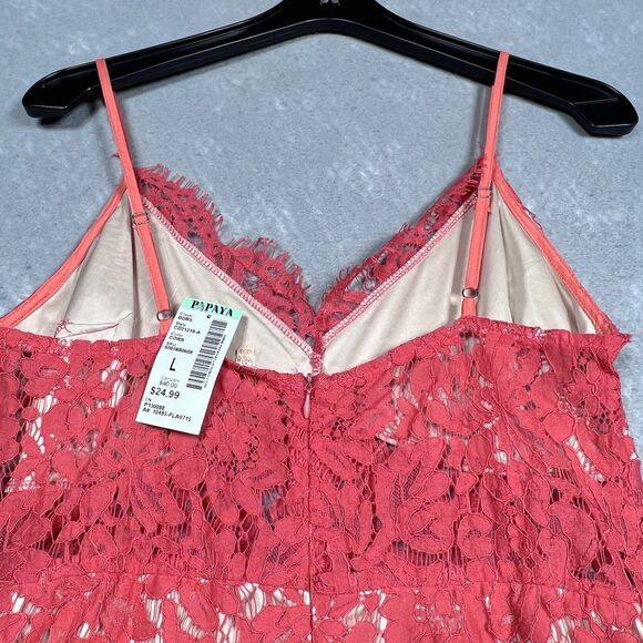 PAPAYA Dress Women Size Large Coral Sleeveless Lace Short Bodycon Slit - Picture 8 of 13